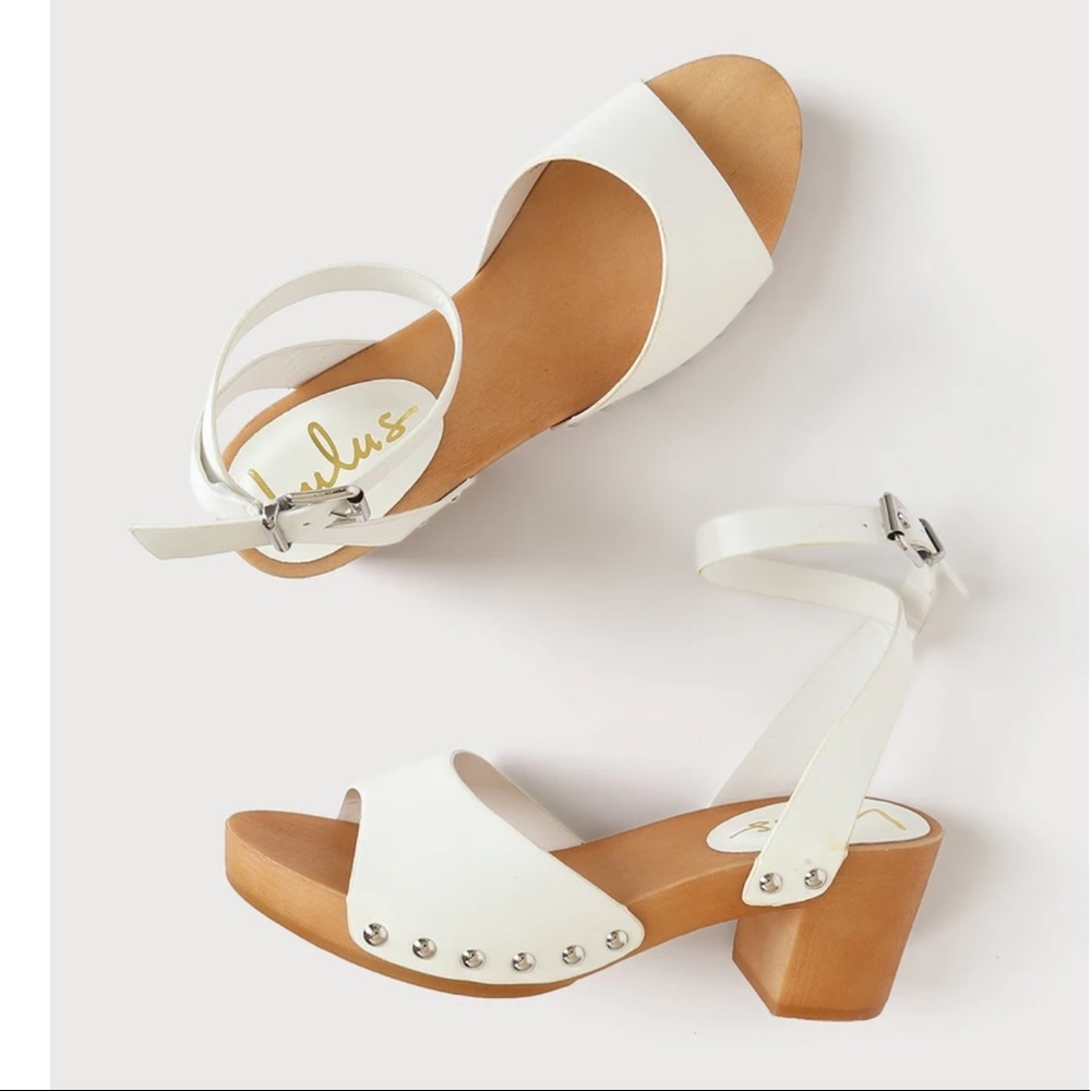 Lulus Sansa White Ankle Strap Platform Sandals summer shoes Size 5.5